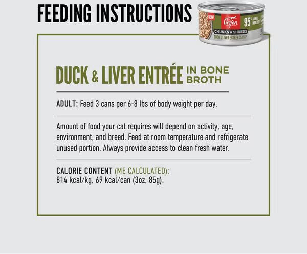Orijen Grain Free Chunks & Shreds, Duck & Liver Wet Cat Food (3oz)