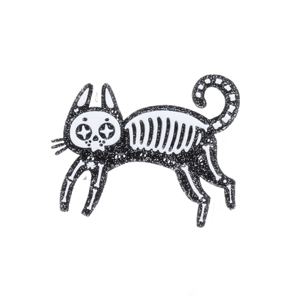 Skeleton Cat Enamel Pin - Black Cat Pin