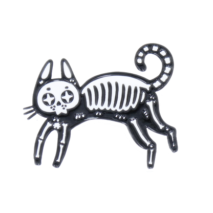 Skeleton Cat Enamel Pin - Black Cat Pin