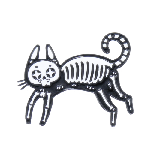 Skeleton Cat Enamel Pin - Black Cat Pin