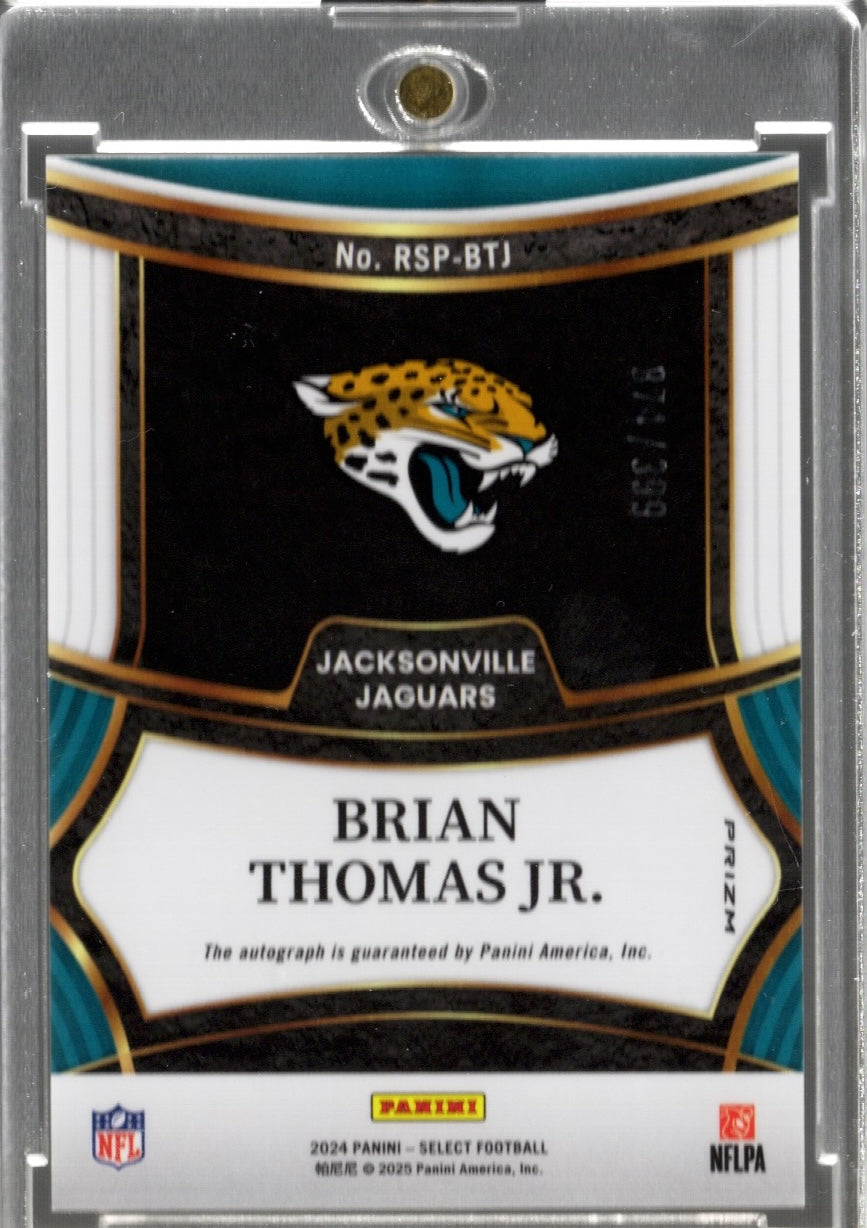 2024 Panini Select Brian Thomas Jr #RSPBTJ Silver Prizm /399 Auto Jacksonville Jaguars Rookie RC Football Card