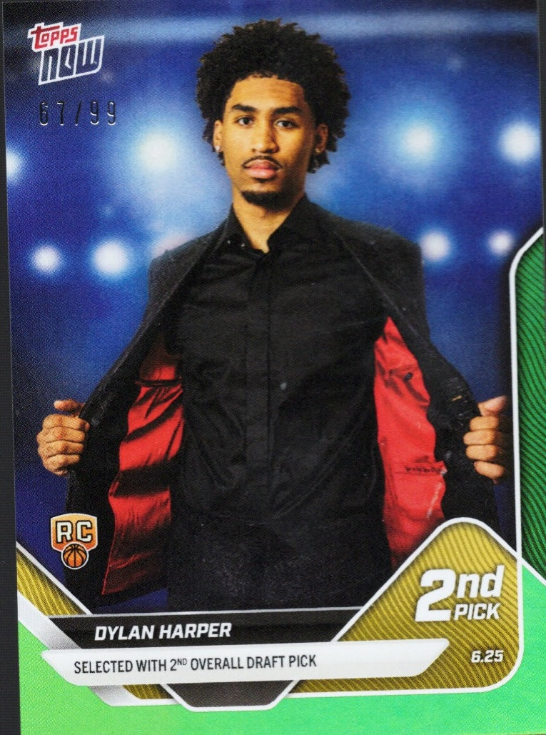 2025 Topps Now Dylan Harper #D2 Green Foil /99 San Antonio Spurs Rookie RC Basketball Card