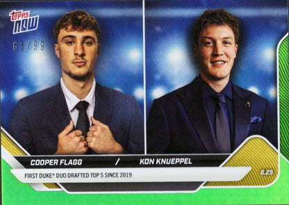 2025 Topps Now Cooper Flagg/Kon Knueppel #CFKK Green Foil /99 Rookie RC Basketball Card