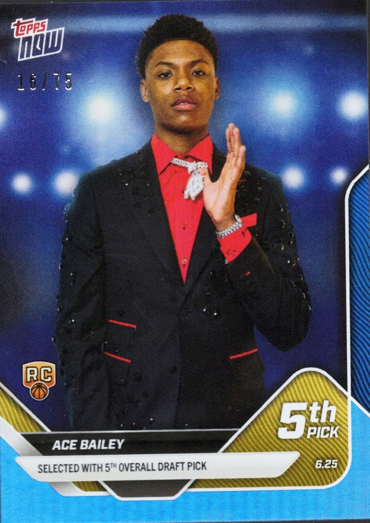 2025 Topps Now Ace Bailey #D5 Blue Foil /75 Utah Jazz Rookie RC Basketball Card