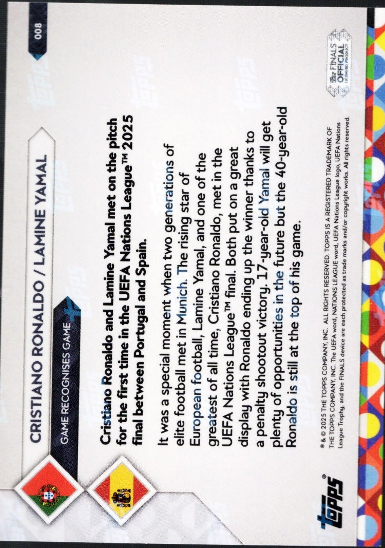 2025 Topps Now Cristiano Ronaldo/Lamine Yamal #8 Gold Foil /50 Soccer Card