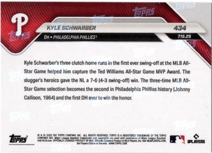 2025 Topps Now Kyle Schwarber #434 Gold Foil /50 Philadelphia Phillies Baseball Card