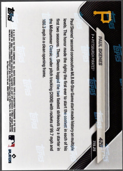 2025 Topps Now Paul Skenes #428 Gold Foil /50 Pittsburgh Pirates Baseball Card