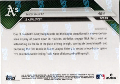 2025 Topps Now Nick Kurtz #464 Gold Foil /50 Athletics Rookie RC Baseball Card