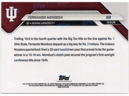 2025 Topps Bowman U Now Fernando Mendoza #58 Gold Foil /50 Indiana Hoosiers Rookie RC Football Card