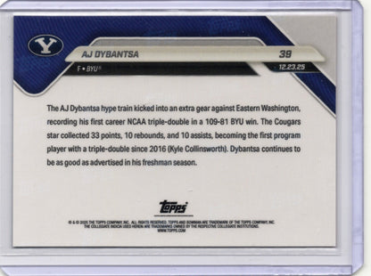 2025 Topps Bowman U Now AJ Dybantsa #39 Black Foil /10 BYU Cougars Rookie RC Basketball Card
