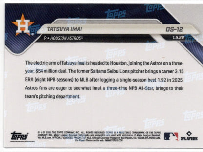 2025 Topps Now Tatsuya Imai #OS12 Orange Foil /25 Houston Astros Rookie RC Baseball Card