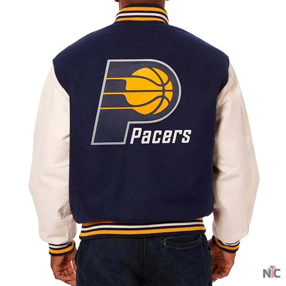 Indiana Pacers Navy and White Varsity Jacket