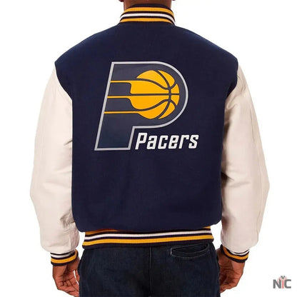 Indiana Pacers Navy and White Varsity Jacket