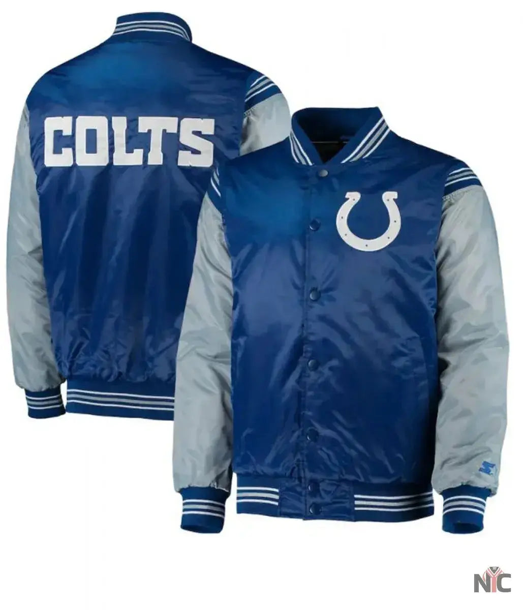 Indianapolis Colts Starter Satin Grey and Blue Jacket
