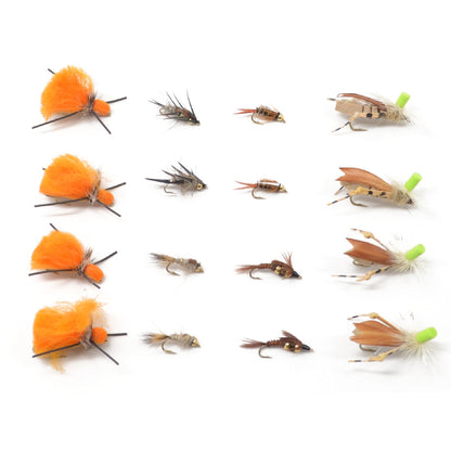Trout Fly Assortment - Dry Fly Nymph Dropper Indie Tandem Fly Fishing Rig Collection - 16 Flies - Indicator Dry Flies and Dropper Nymphs - Triathlete Store