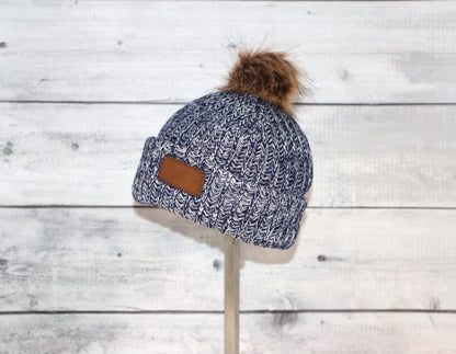 Infant Acrylic Ribbed Cuff with Pom Hat