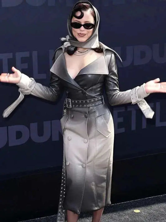 Jenna Ortega Tudum 2025 Leather Coat