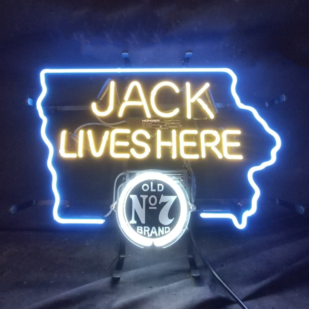 Jack Lives Here Old 7 Brand with Iowa Maps Neon Signs