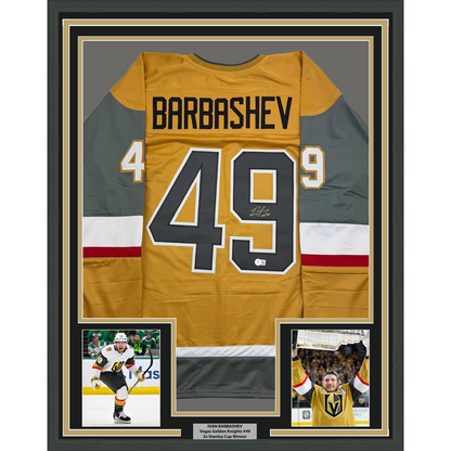 Framed Autographed/Signed Ivan Barbashev 35x39 Las Vegas Gold Hockey Jersey Beckett BAS COA