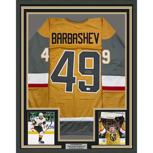 Framed Autographed/Signed Ivan Barbashev 35x39 Las Vegas Gold Hockey Jersey Beckett BAS COA