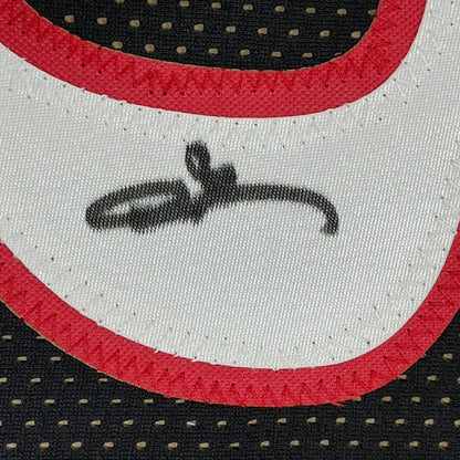 Framed Autographed/Signed Allen Iverson 35x39 Philadelphia Black Basketball Jersey JSA COA