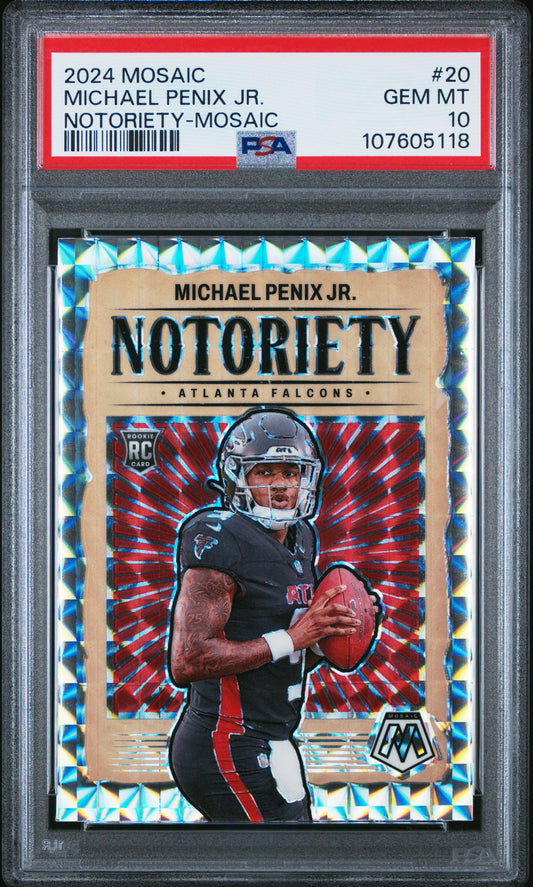 Graded 2024 Panini Mosaic Michael Penix Jr #20 Notoriety Mosaic Rookie RC Football Card PSA 10 Gem Mint