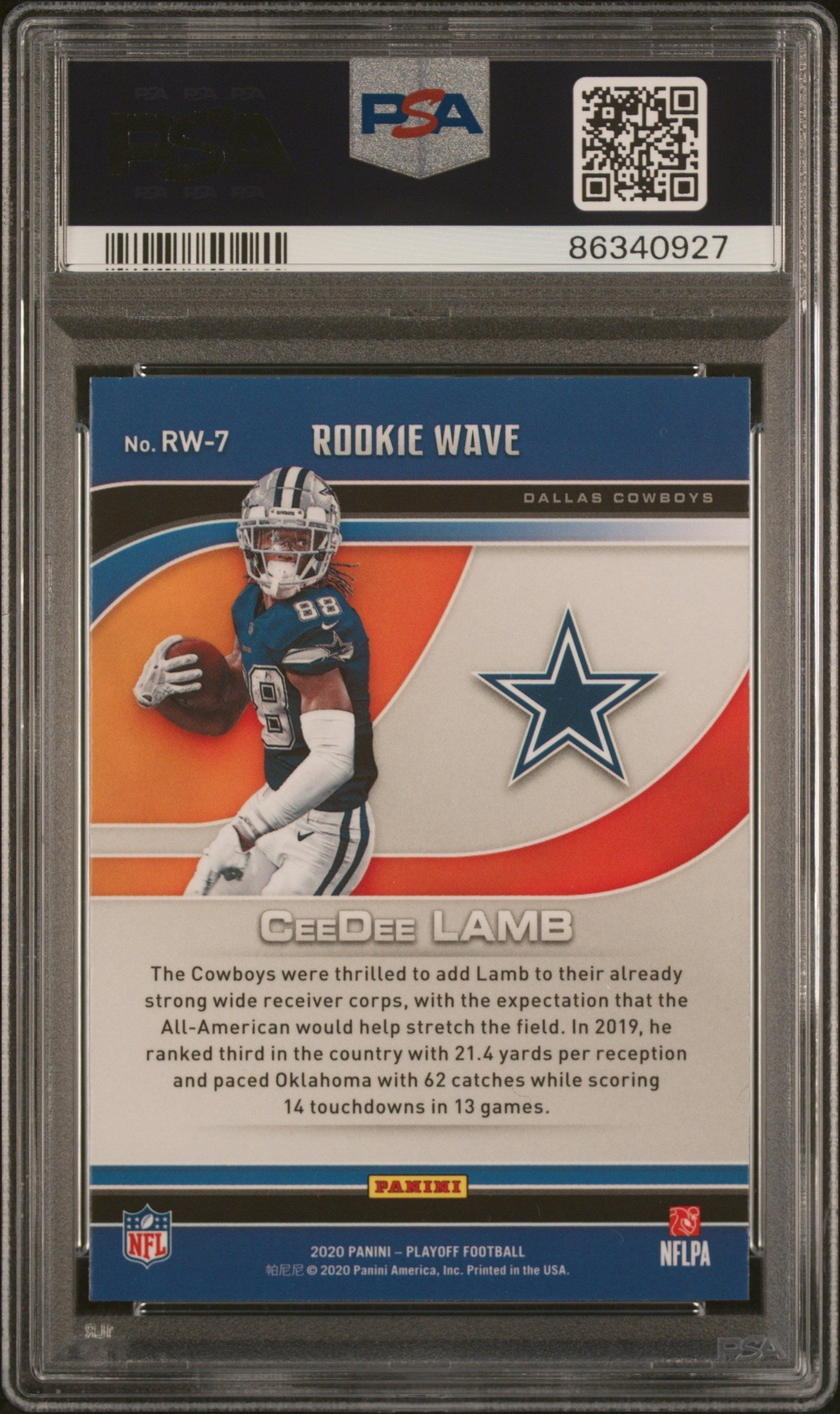 Graded 2020 Panini Playoff CeeDee Lamb #RW7 Rookie Wave RC Football Card PSA 10 Gem Mint