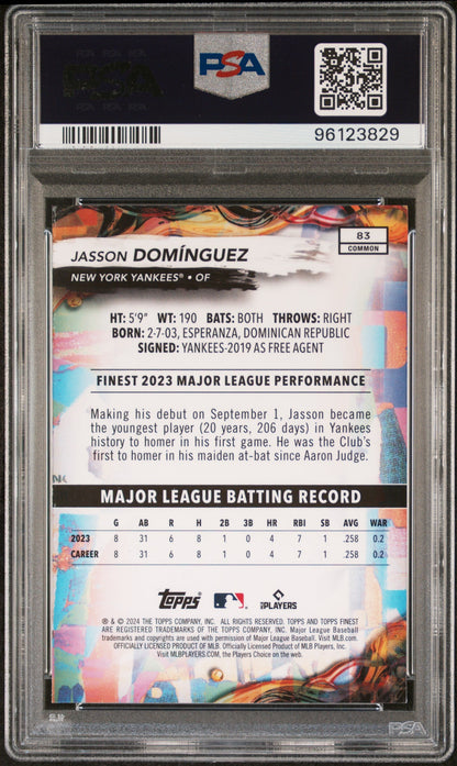 Graded 2024 Topps Finest Jasson Dominguez #83 Rookie RC Baseball Card PSA 10 Gem Mint