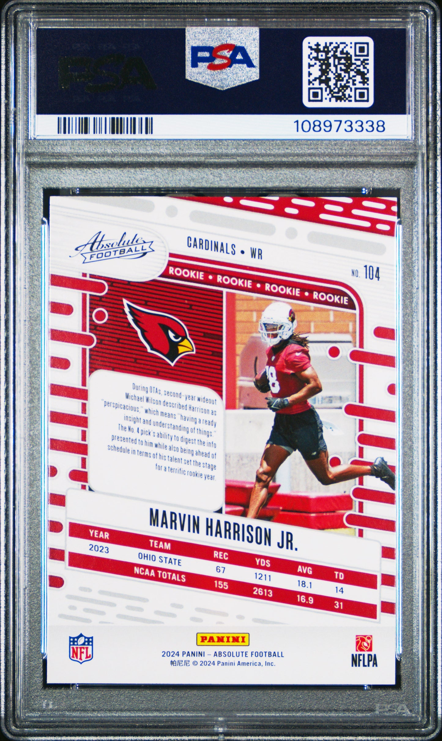 Graded 2024 Panini Absolute Marvin Harrison Jr #104 Orange Rookie RC Football Card PSA 10 Gem Mint
