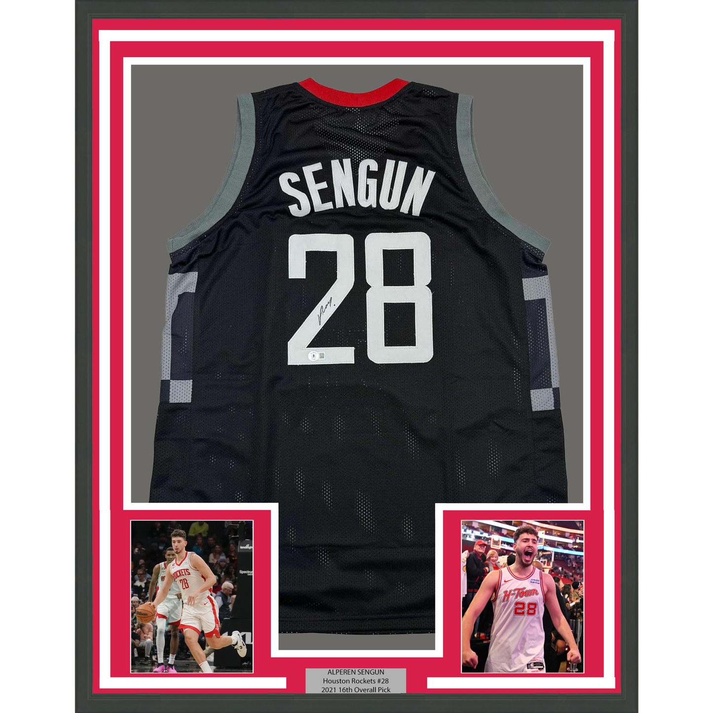 Framed Autographed/Signed Alperen Sengun 35x39 Houston Black Basketball Jersey Beckett BAS COA