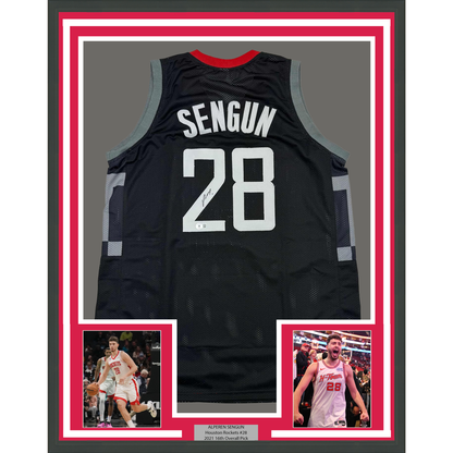 Framed Autographed/Signed Alperen Sengun 35x39 Houston Black Basketball Jersey Beckett BAS COA