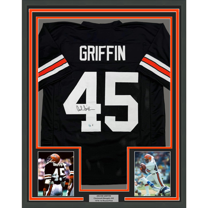 Framed Autographed/Signed Archie Griffin 35x39 Cincinnati Black Football Jersey Beckett BAS COA