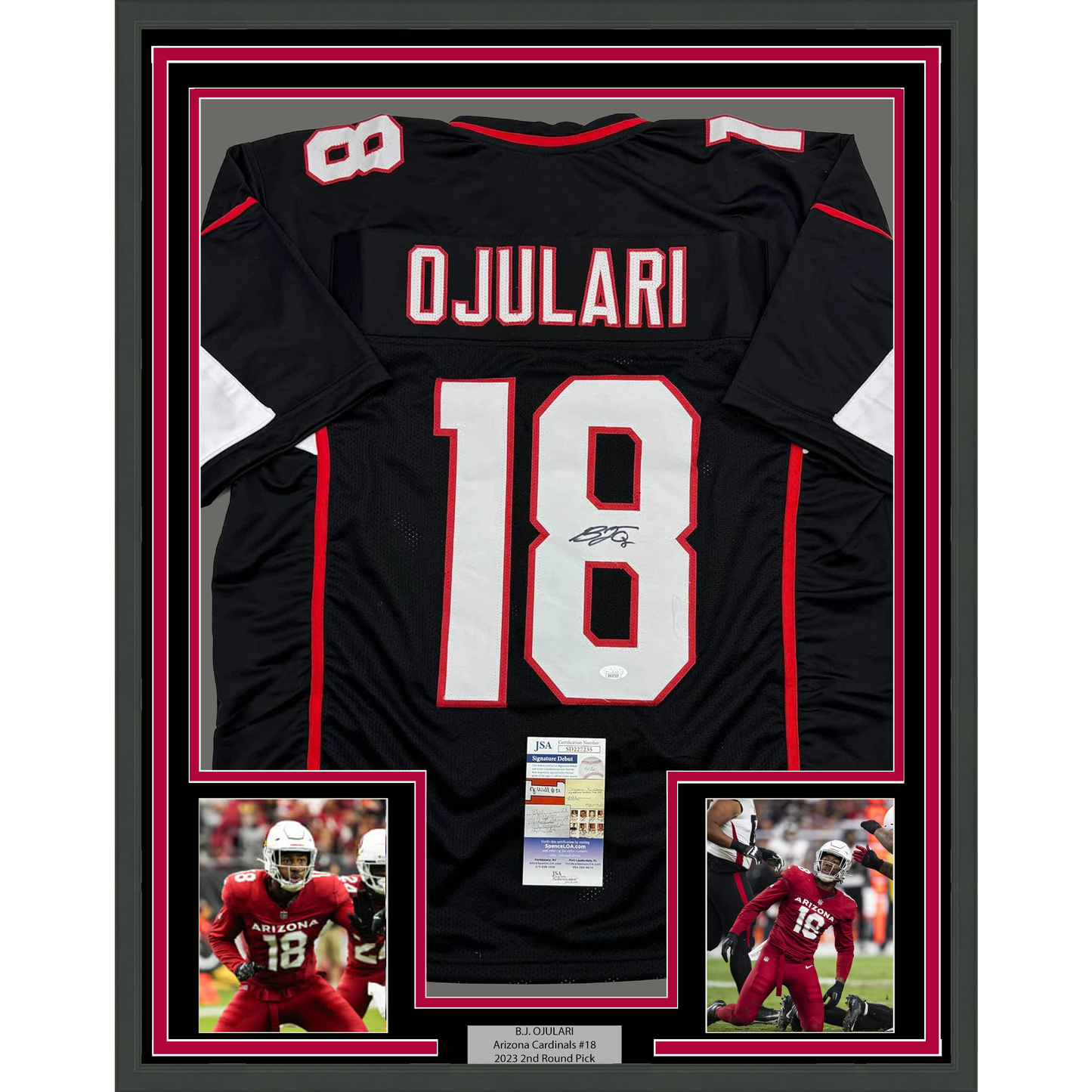 Framed Autographed/Signed B.J. BJ Ojulari 35x39 Arizona Black Football Jersey JSA COA