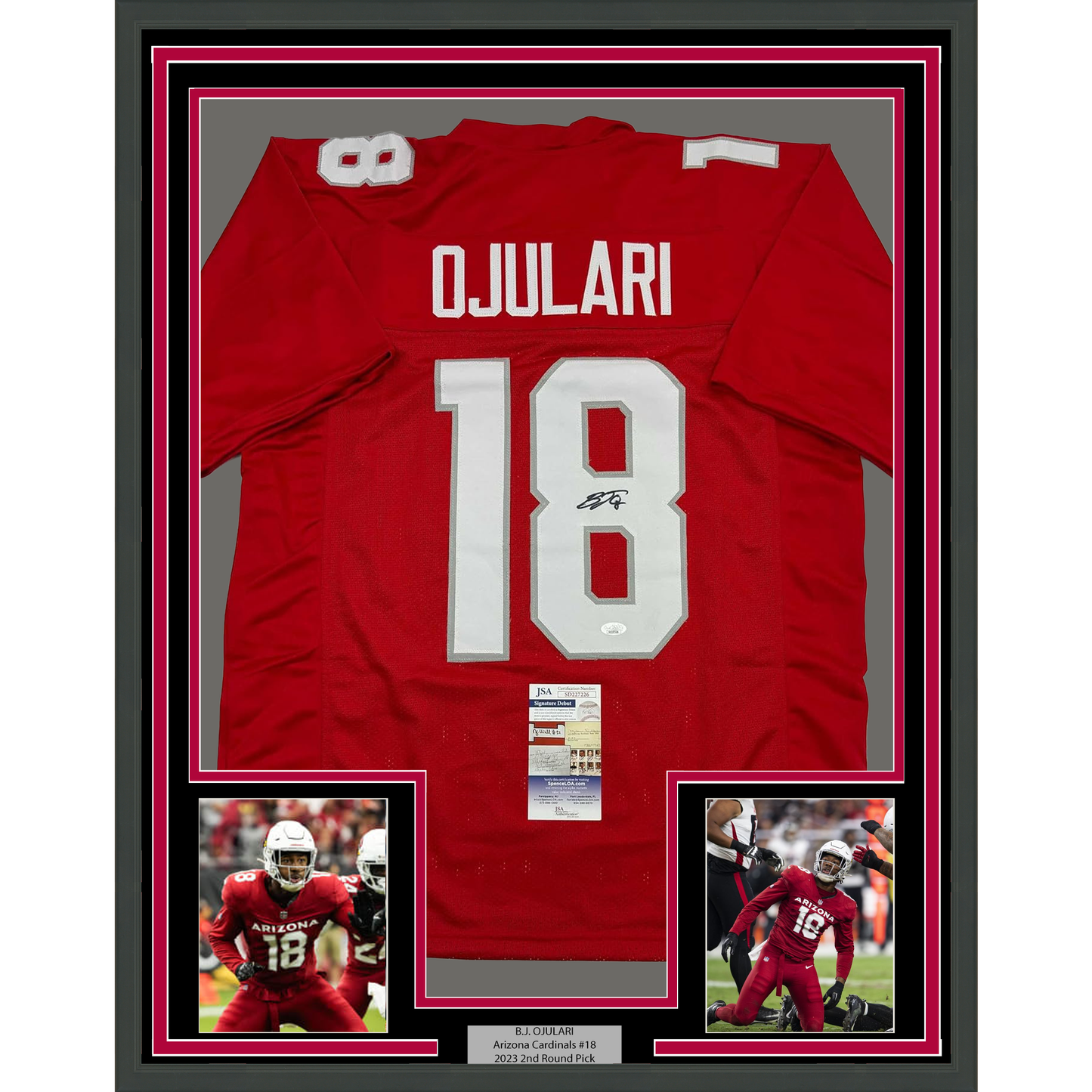 Framed Autographed/Signed B.J. BJ Ojulari 35x39 Arizona Red Football Jersey JSA COA