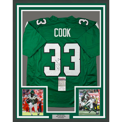 Framed Autographed/Signed Dalvin Cook 35x39 New York Green Football Jersey JSA COA