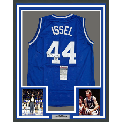 Framed Autographed/Signed Dan Issel 35x39 Kentucky Blue College Basketball Jersey JSA COA