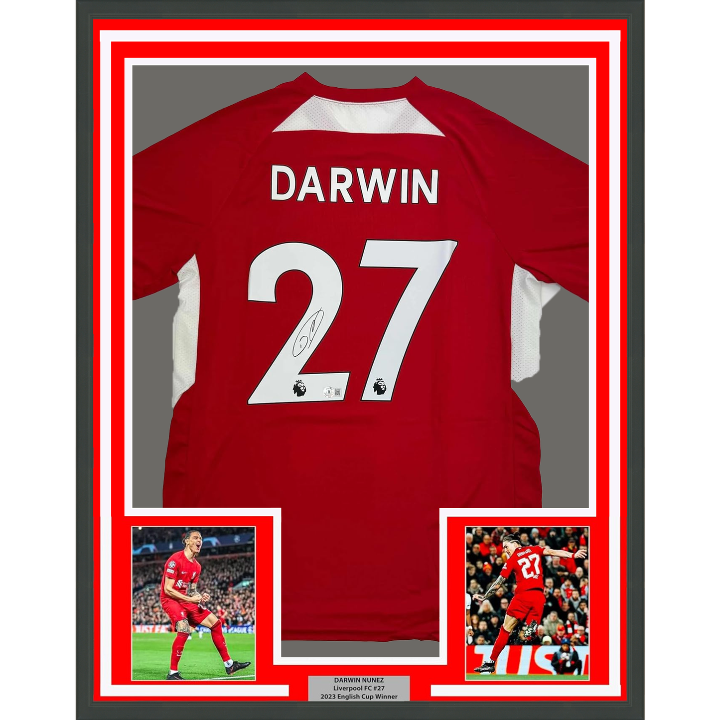 Framed Autographed/Signed Darwin Nunez 35x39 Liverpool Red Soccer Jersey Beckett BAS COA #2