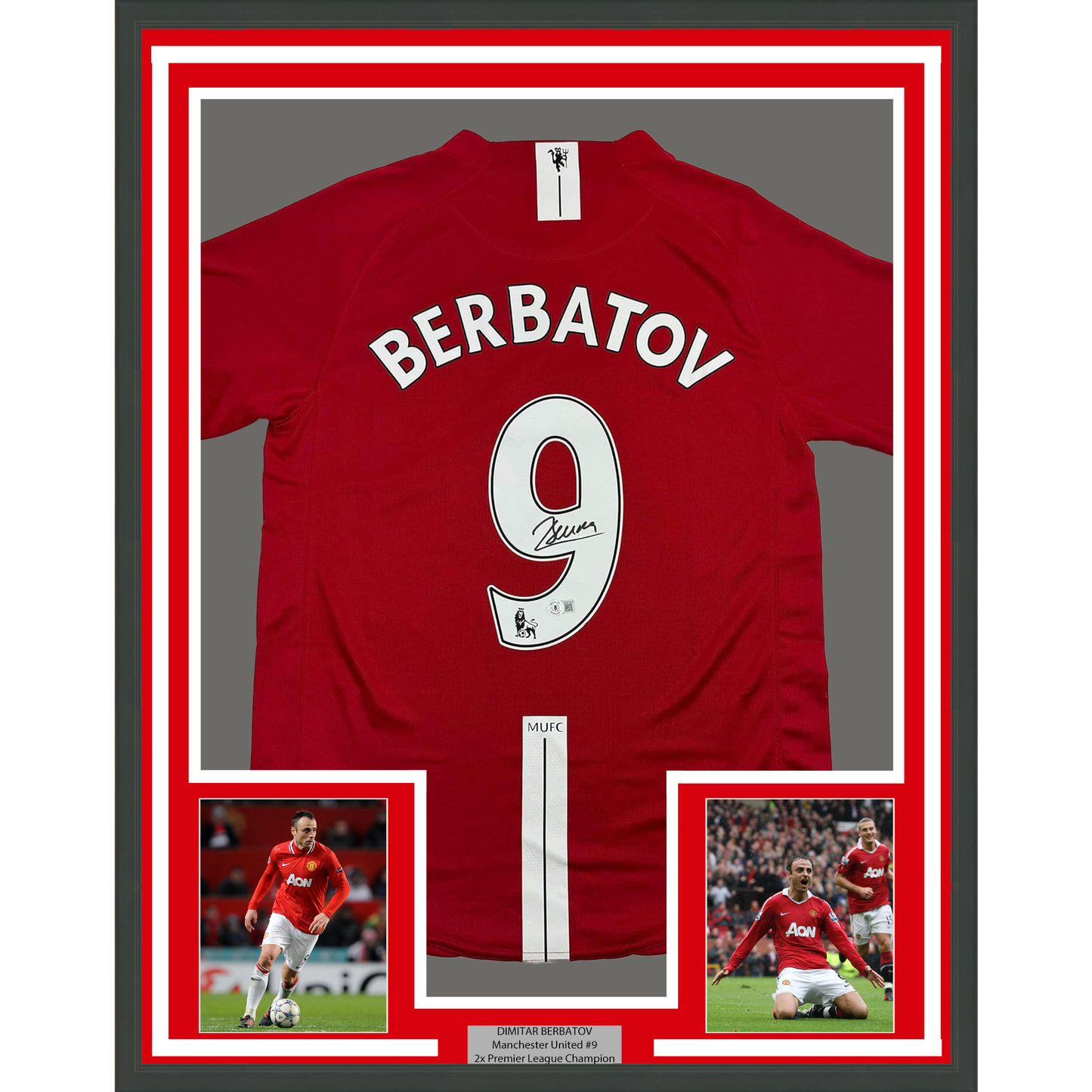 Framed Autographed/Signed Dimitar Berbatov 35x39 Manchester United Red Soccer Jersey Beckett BAS COA