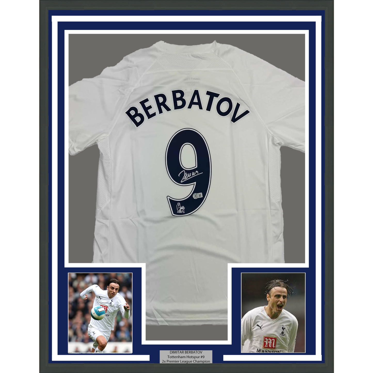 Framed Autographed/Signed Dimitar Berbatov 35x39 Tottenham White Soccer Jersey Beckett BAS COA