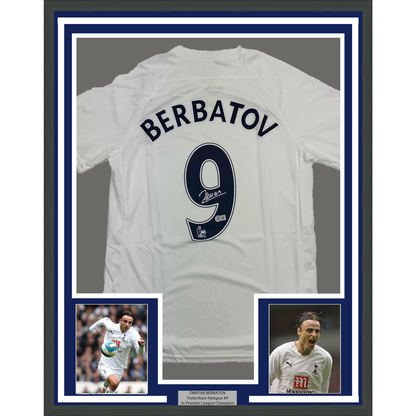 Framed Autographed/Signed Dimitar Berbatov 35x39 Tottenham White Soccer Jersey Beckett BAS COA