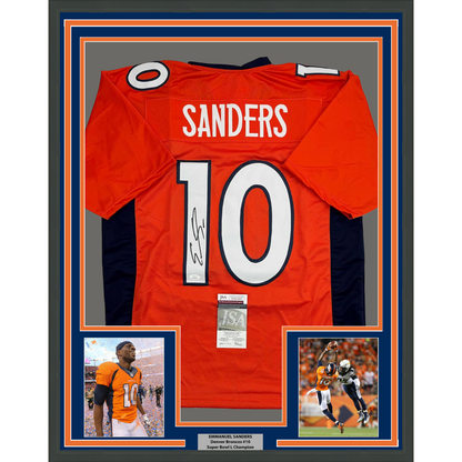 Framed Autographed/Signed Emmanuel Sanders 35x39 Denver Orange Football Jersey JSA COA