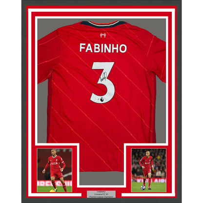 Framed Autographed/Signed Fabinho Liverpool 35x39 Red Soccer Jersey Beckett BAS COA