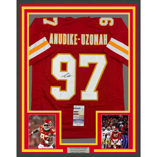 Framed Autographed/Signed Felix Anudike-Uzomah 35x39 Kansas City Red Football Jersey JSA COA