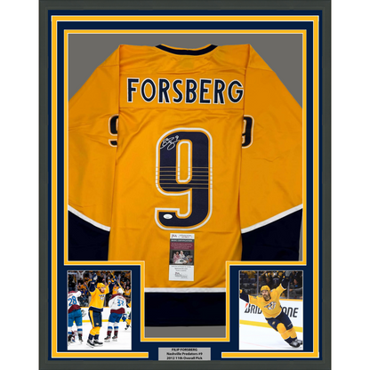 Framed Autographed/Signed Filip Forsberg 35x39 Nashville Yellow Hockey Jersey JSA COA