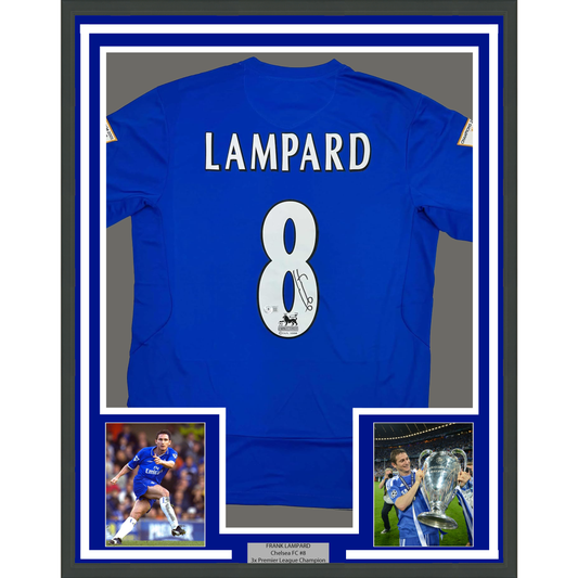 Framed Autographed/Signed Frank Lampard 35x39 Chelsea FC Blue Soccer Futbol Jersey Beckett BAS COA