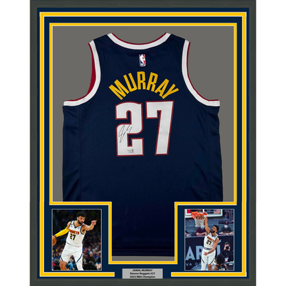 Framed Autographed/Signed Jamal Murray 35x39 Denver Nuggets Blue Authentic Swingman Basketball Jersey Fanatics COA