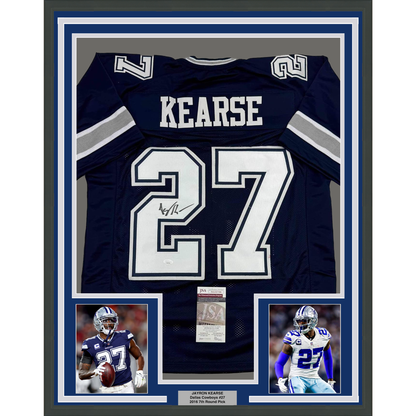 Framed Autographed/Signed Jayron Kearse 35x39 Dallas Blue Football Jersey JSA COA