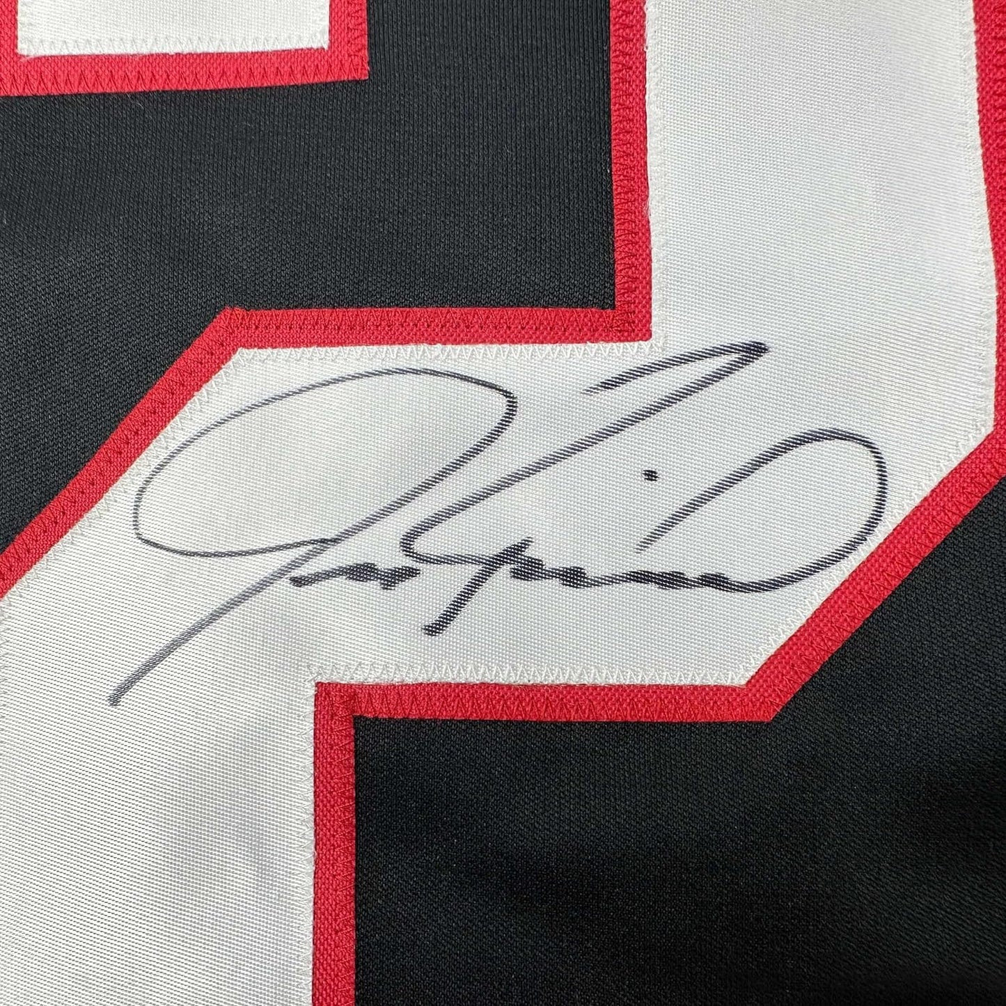 Framed Autographed/Signed Jeremy Roenick 35x39 Chicago Black Hockey Jersey JSA COA