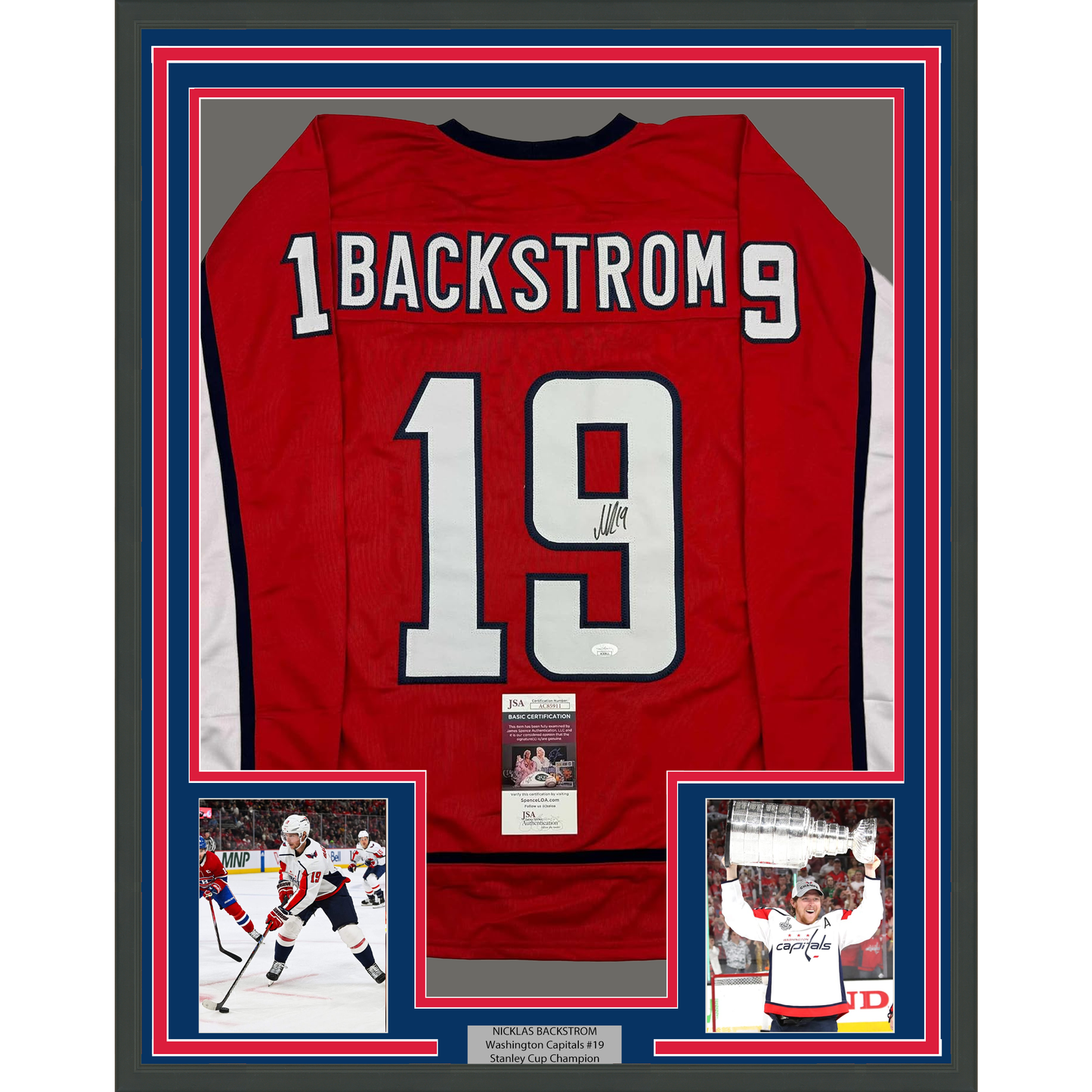 Framed Autographed/Signed Nicklas Backstrom 35x39 Washington Red Hockey Jersey JSA COA