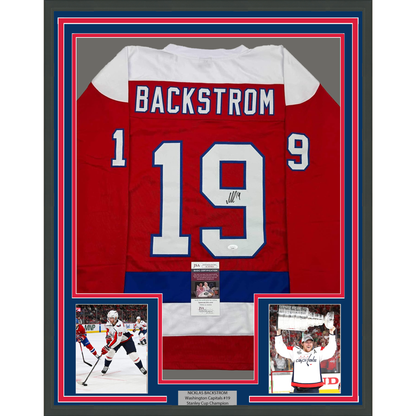 Framed Autographed/Signed Nicklas Backstrom 35x39 Washington Red Retro Hockey Jersey JSA COA